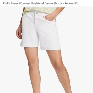 Eddie Bauer Jean Shorts 10 Women Boyfriend White Denim Mid-Rise Stretch Cotton